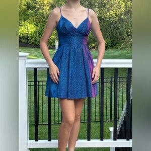 B Darlin Sparkly Blue Juniors' Glitter-Knit Skater Party Dress